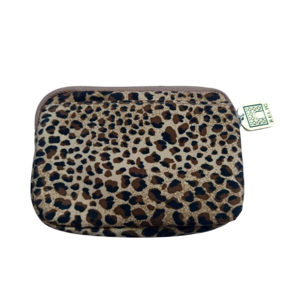NINE WEST Brown and Tan Leopard Print Zipper Small Cosmetic Bag Essential Pouch
